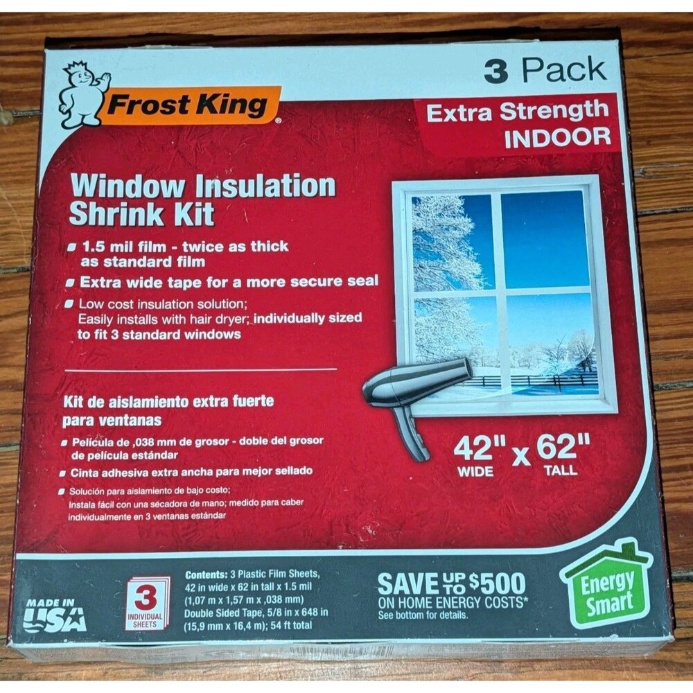Frost King Indoor Window Insulation Shrink Kit 3 Pack 42 x 62 Extra Strength NIB